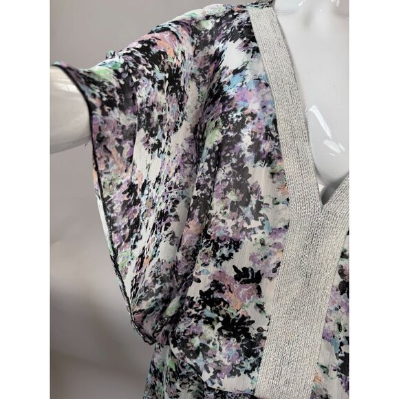 Badgley Mischka Floral Beaded V-Neck Blouson Top Gathered size L 100% Polyester - Picture 3 of 16